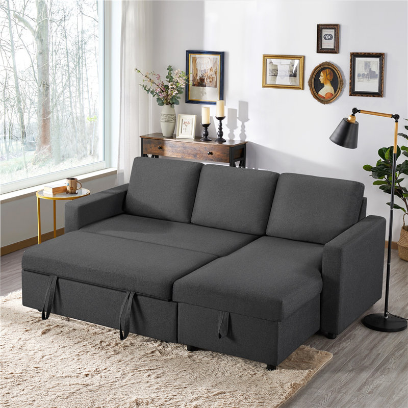Moda Form 3-Seater L-Shaped Sofa Bed, Convertible Corner Sofa with Reversible Chaise & Pull Out Trundle Bed  for Small Living Rooms, Apartments