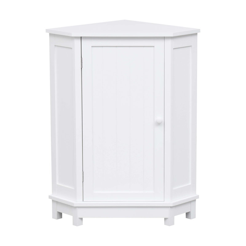 White Bathroom Cabinet Triangle Corner Storage Cabinet With Adjustable Shelf Modern Style MDF Board, White