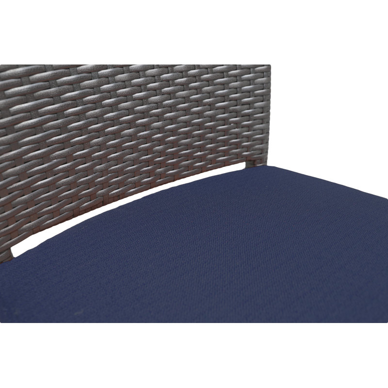 Ensemble repas 9 pièces tissé pour patio, gris, Coussin bleu / cadre gris foncé