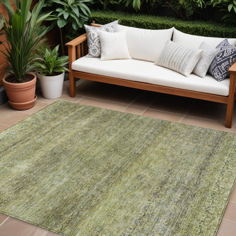Tapis intérieur / extérieur rayé vert et brun 8 pi x 10 pi artichaut