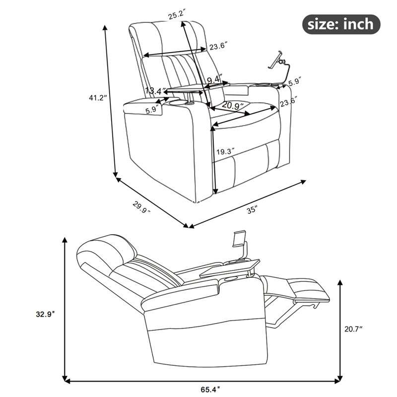 Premium Power Recliner with Storage Arms, Cupholders, Swivel Tray Table and Cell Phone Stand