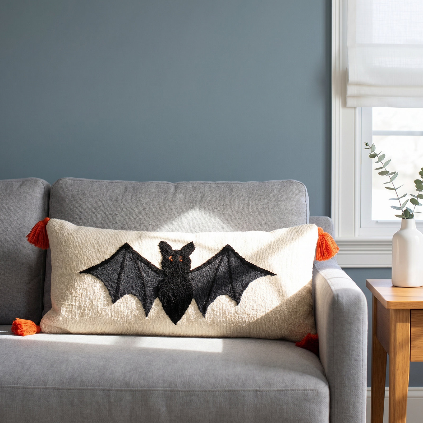 32" x 14" Hand-Hooked Bat Throw Pillow