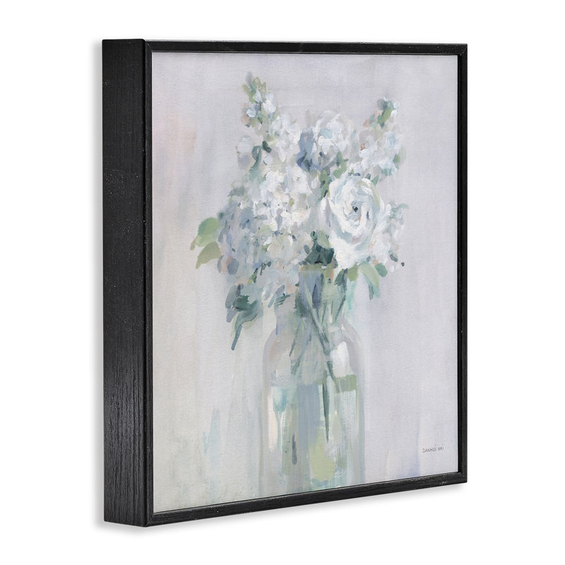Bouquet abstrait blanc par Danhui Nai, Giclée encadrée noir minuit, H 12 po x l 12 po x P 1,5 po