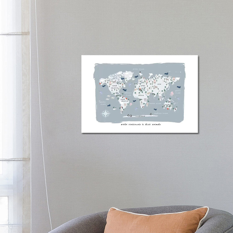 World Continents Map by Leah Straatsma - Wrapped Canvas Print, 30.48 cm H x 45.72 cm W