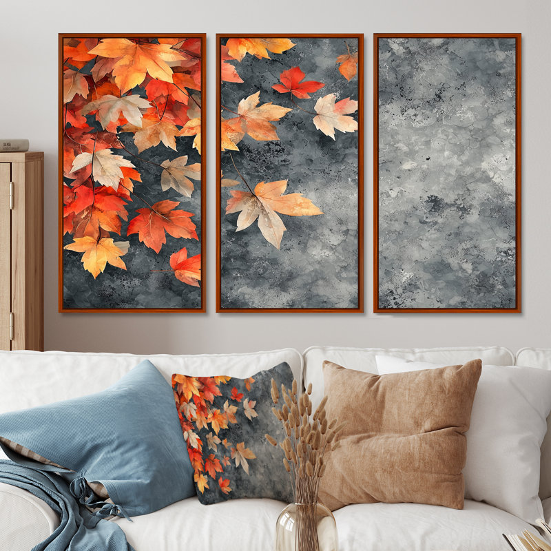 Feuilles d'automne orange V - feuilles, décoration murale - 3 pièces, H 28 po x l 36 po, Brun