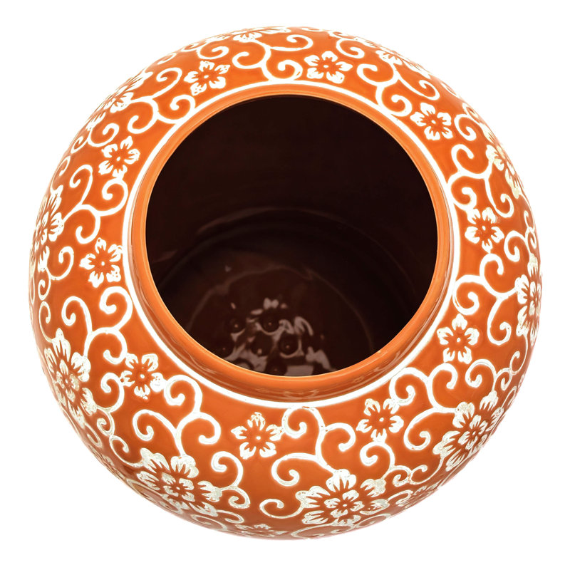 Timeless Chinese Temple Jar, 18", Orange Flower