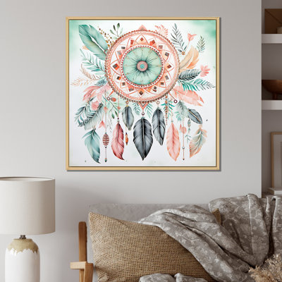 «Pastel Turquoise Boho Dreamcatcher I», reproduction d'art sur toile