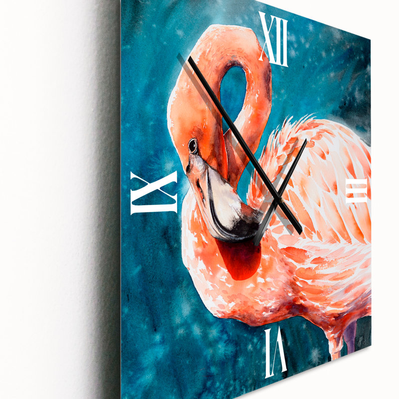 Flamants roses dans l'eau bleue II - Horloge murale de ferme, Grand