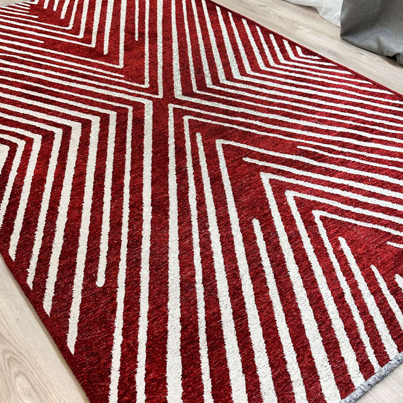 Alfa Rich Roemer Geometric Red, Burgundy Washable Woven Cotton Area Rugs for Living Room Bedroom Kitchen