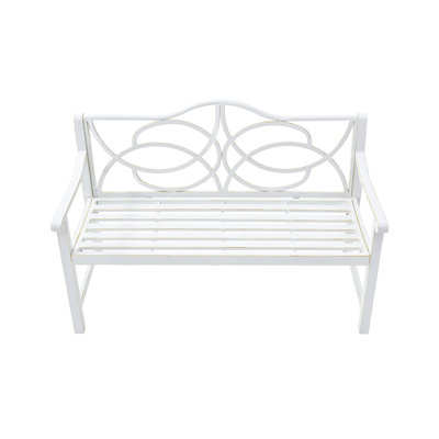 Patio Garden Bench In White Style - Metal Construction With & Armrest, Rustproof, , Accommodates 2-3, Easy Assembly Required Seats