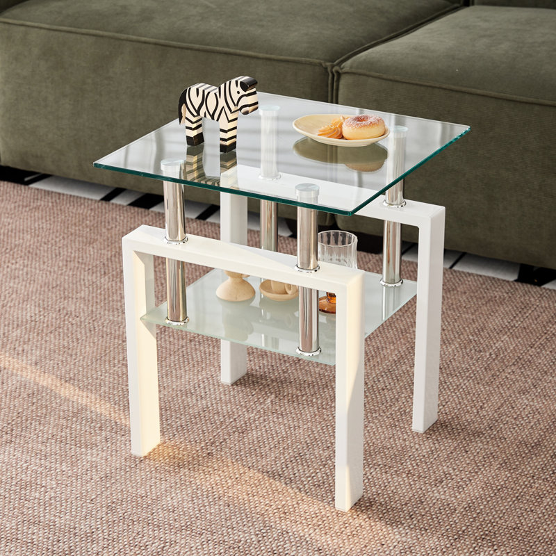 2 tables d'appoint en verre trempé pour le salon, fin de pièce pratique et décorative avec rangement, artisanat