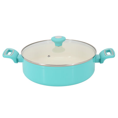 Martha Stewart Everyday Rexford 5 Quart Ceramic Nonstick Aluminum Everyday Pan with Lid in Teal