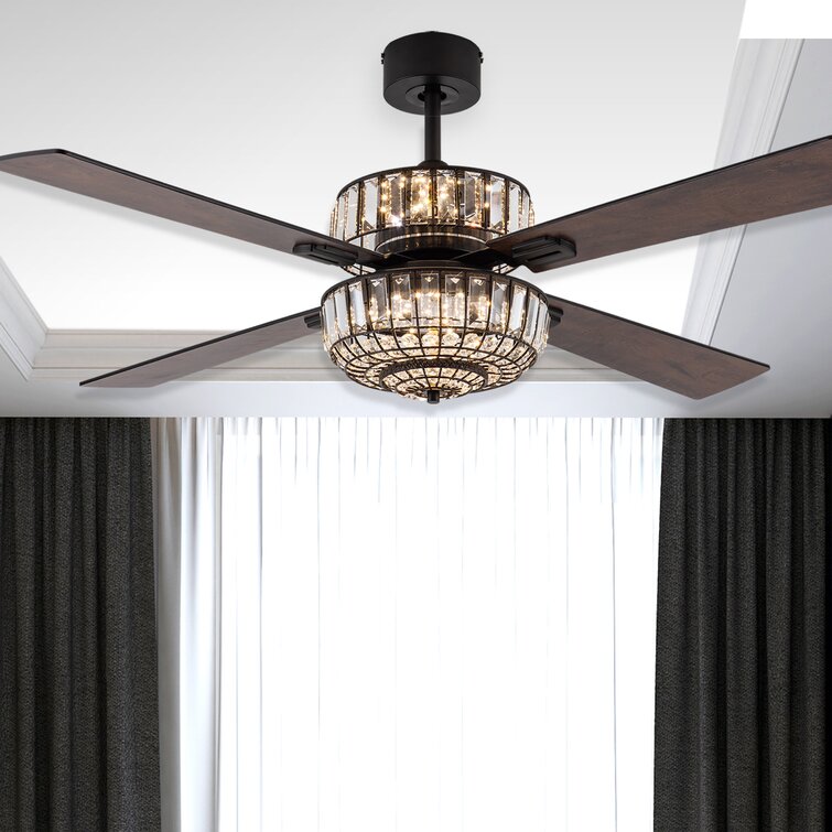 52'' LED Double Lit Ceiling Fan with Remote Control and Crystal Shade