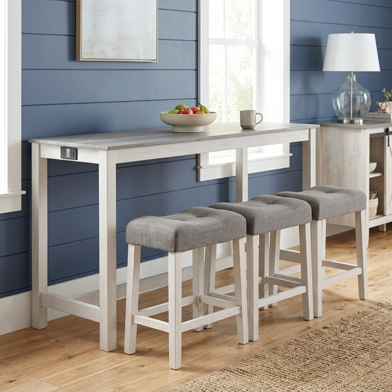 Ensemble de table de bar 4 pièces avec prise de courant, ensemble de table de bar avec chaises, table de bar avec tabourets, table de canapé avec 3 tabourets rembourrés, pour le salon, la salle à manger