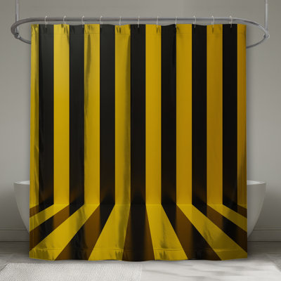 Yellow Black Stripes Shower Curtains Extra Long