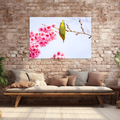 Vibrant Cherry Blossoms Bird 1 Piece Wrapped Canvas Wall Art