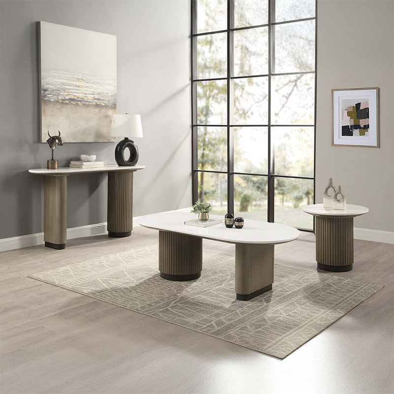 Rectangular End Table, Engineering Marble Top & Light Oak