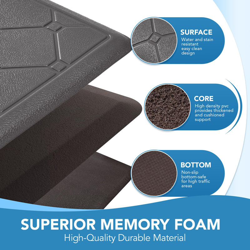 Tapis de cuisine gaufré à losanges avec envers antidérapant, Gris, Tapis de couloir 1 pi 5 po x 3 pi 11 po