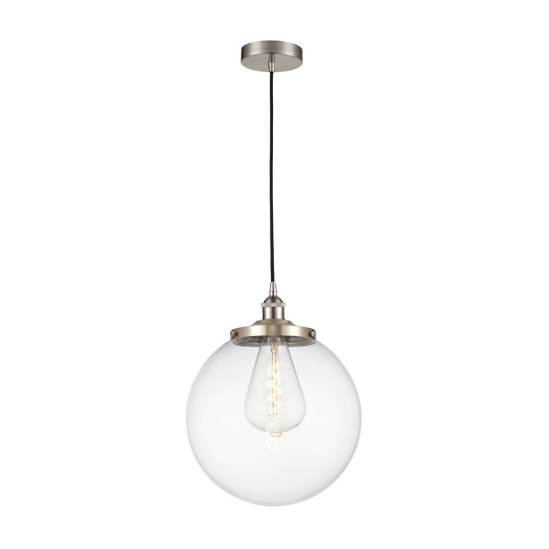 Luminaire suspendu simple à 1 lumière Alfonsa, Clair, Nickel satiné