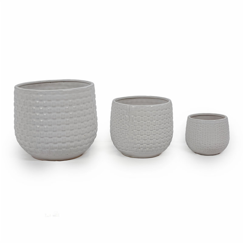 Élégant pot de fleurs en céramique rayé avec drainage, résistant au gel et aux intempéries pour une utilisation intérieure et extérieure