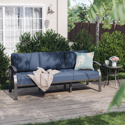 Mcknight 76'' Outdoor Aluminum Patio Sofa with Angled Backrest, Curved Armrests & Reinforced Support Legs