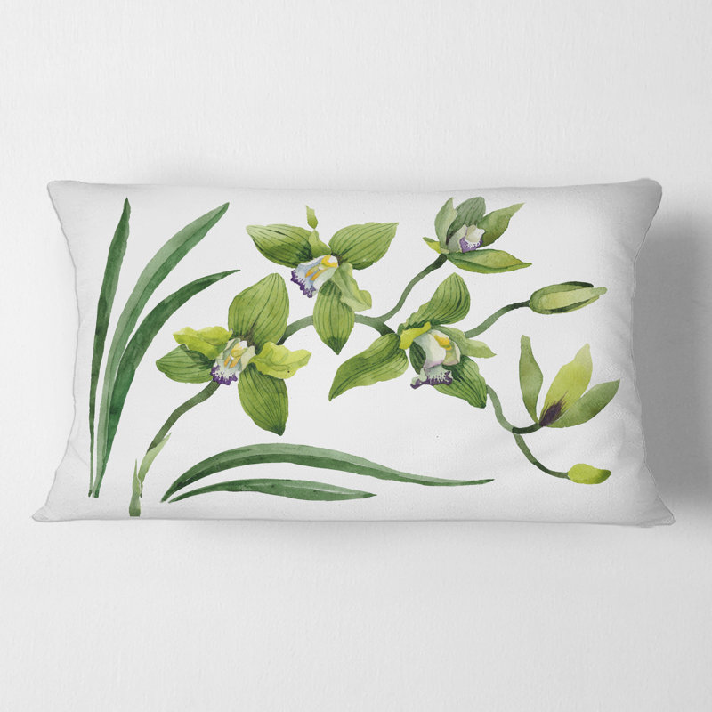 Green Orchid Flowers - Traditional Printed Pillow