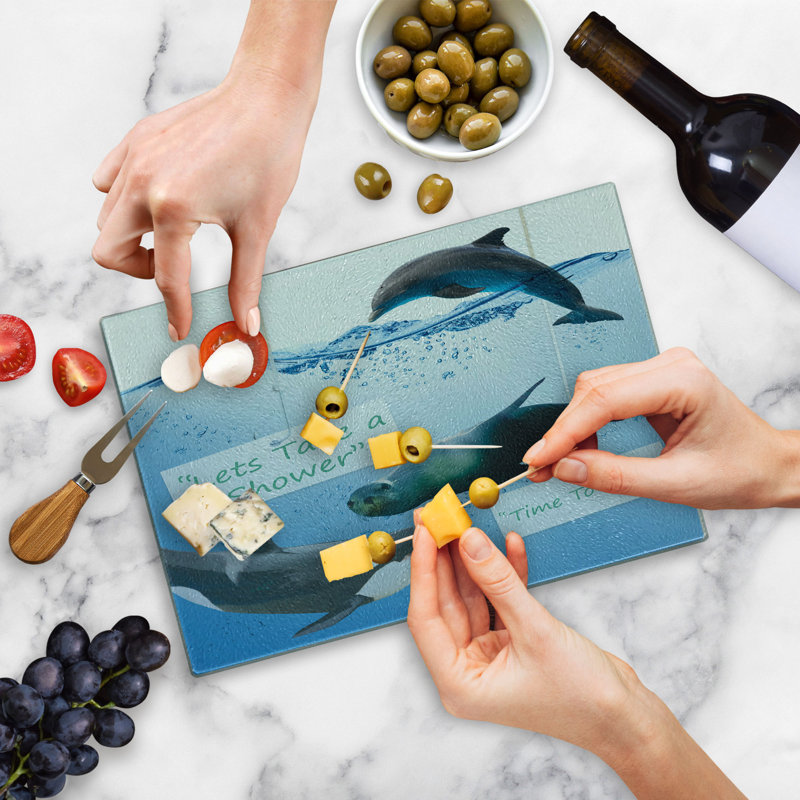 Multicolore planche à découper en verre trempé baleine et phoque Ambesonne