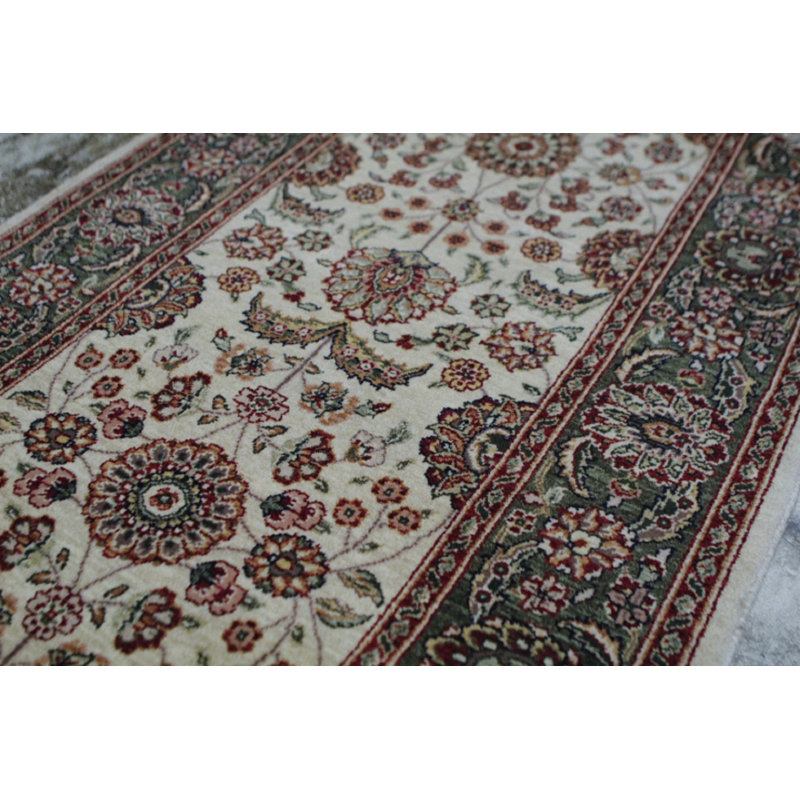 Hand-Knotted High-Quality Cream and Green Runner