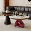 Ensemble de table basse ronde de luxe moderne, piètement géométrique en croix artistique avec plateau en pierre frittée-1920361093