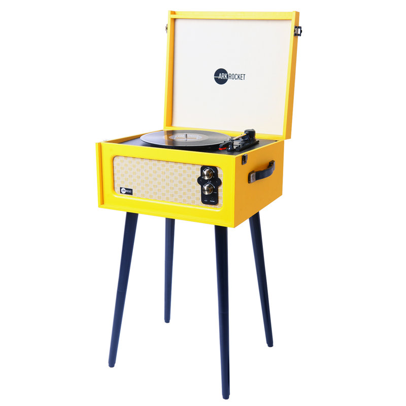 Yellow Retro Bluetooth Record Player with Detachable Legs