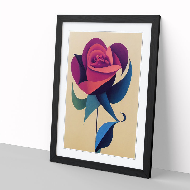 Kimballton Rose Flower Abstract Vol.1 - Picture Frame Print, Black, 64cm H x 46cm W x 2cm D
