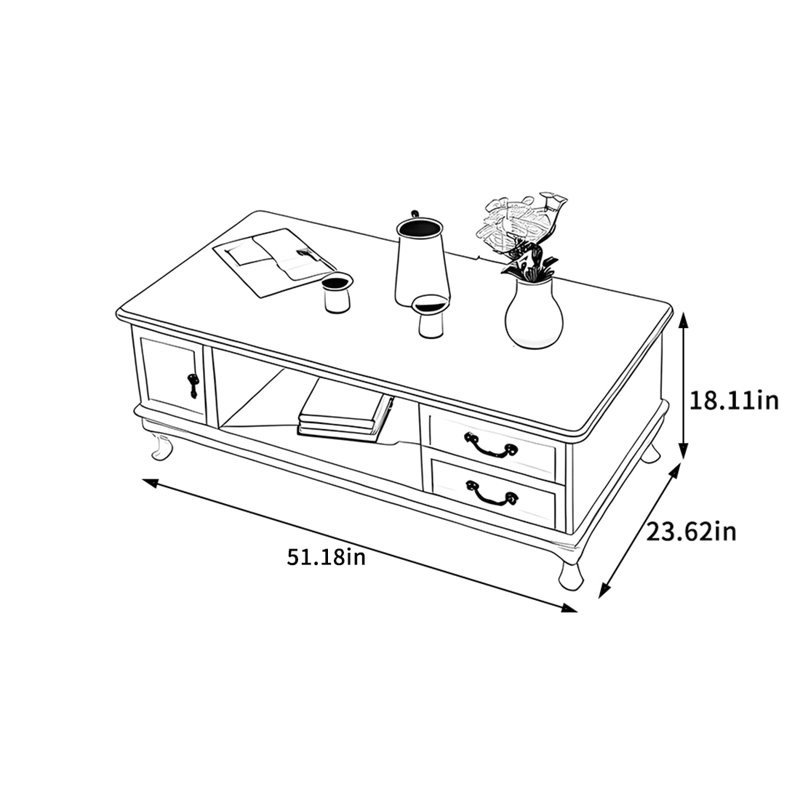 Table basse Modern, Brun / Blanc, H 18,11 po x L 51,18 po x l 23,62 po