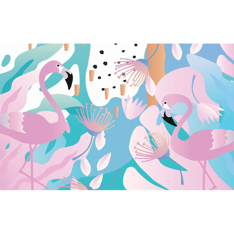 Murale pelez et collez de qualité supérieure - Flamingo Paradise, L 96 po x l 120 po