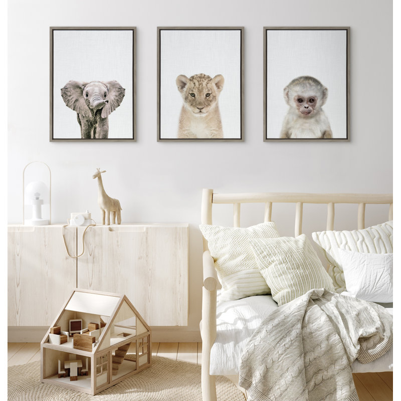 «Baby Elephant Color» par Simon Te, reproduction d'art sur toile encadrée, Gris