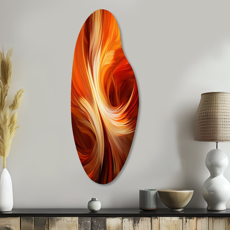 Orange Abstract Warm Fractal Design VI - Fractals Curved Metal Wall Decor, Orange Asymmetrical Metal Art Print
