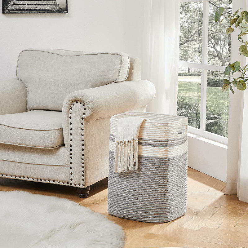 Modern Gray Cotton Laundry Hamper