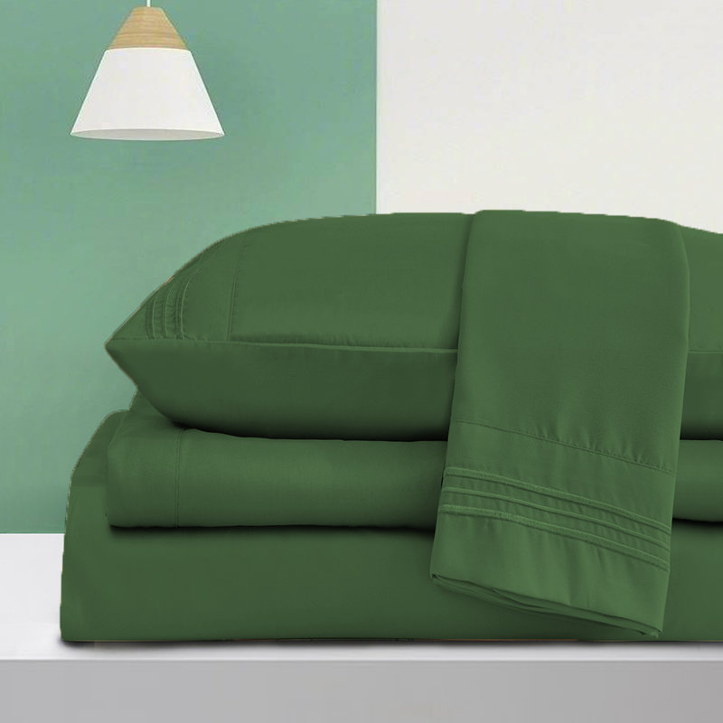  Ensemble de draps en rayonne ultra doux et infroissable, Ensemble de draps pour très grand lit + un drap-h, Vert sauge