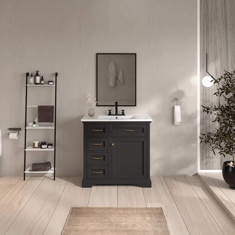 Ensemble de meuble-lavabo autoportant 36 po avec comptoir en céramique 36 po, Noir