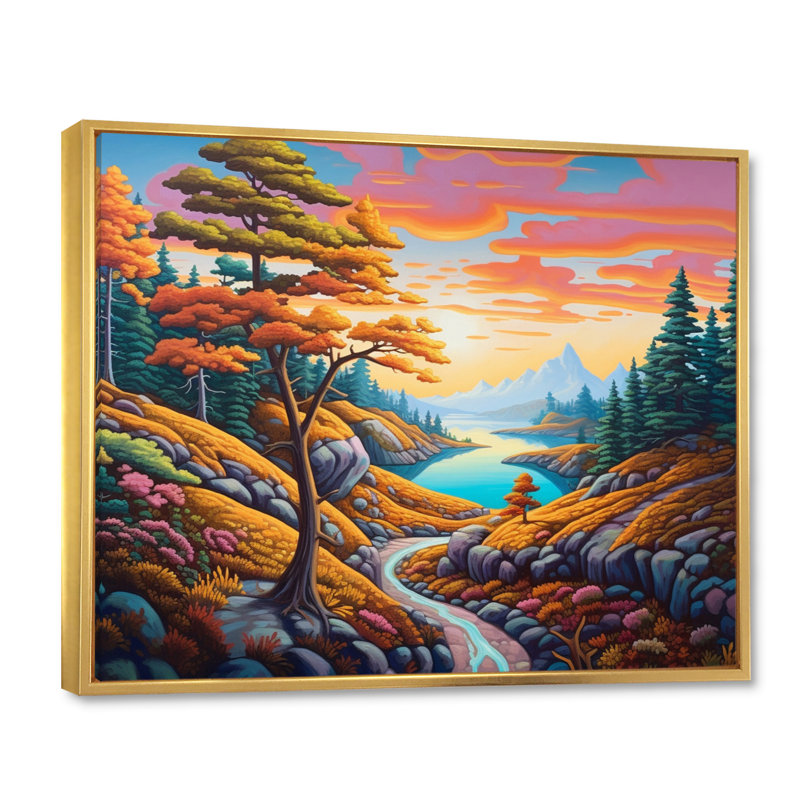 Mountain View Dreams sur impression sur toile, Cadre flottant doré, H 16 po x l 32 po x P 1 po