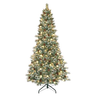 Carolina Pine 7.5' Blue/Green Pine Artificial Christmas Tree with 450 Clear/White Lights -  The Holiday Aisle®, F3C7AC09A61E48F8852743A92B865296