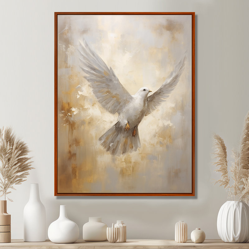 Tranquil Dove Harmony - art mural toile colombe, H 20 po x l 12 po x P 1 po, Cadre flottant brun