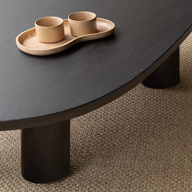 Wabi-sabi style solid wood simple coffee table, 13.78" H x 47.24" L x 27.56" W, Black