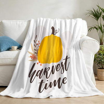 Orange Ultra Soft Flannel Fleece Throw Blanket,Harvest Time Fall Card Single-Sided Print
