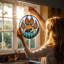 Patte d'ours avec vitrail de famille d'ours Suncatcher pour décoration de fenêtre-2109360326