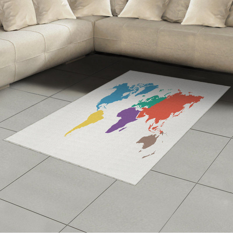 Map High Density Long Fiber Poly Threads Decorative Area Rug Carpet, Rectangle 4' x 5'8"