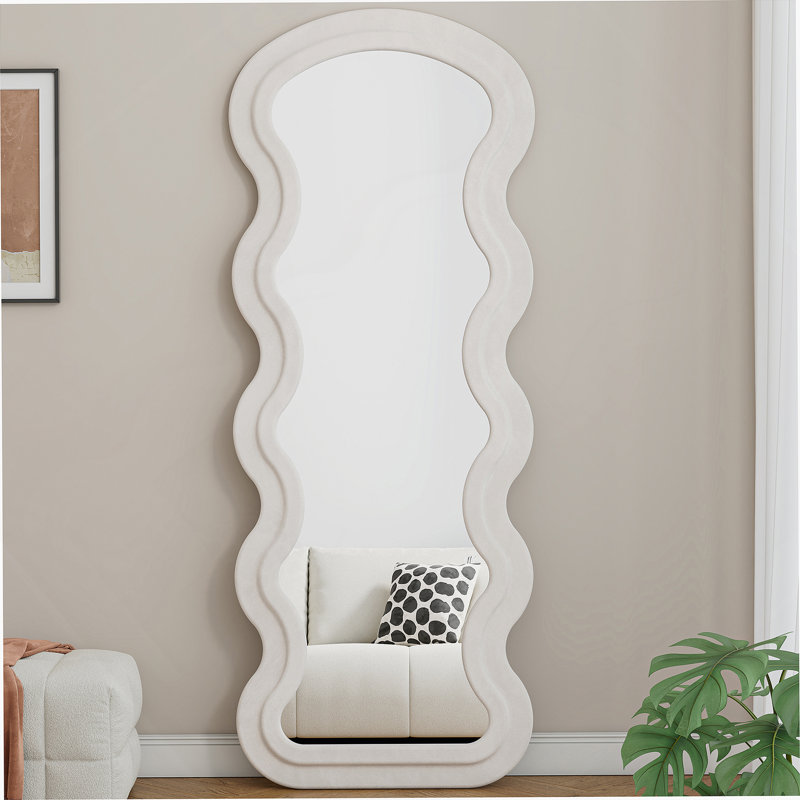 Flannel Full Length Wave Floor Mirror with Stand for Bedroom living room Hanging or Against The Wall, White