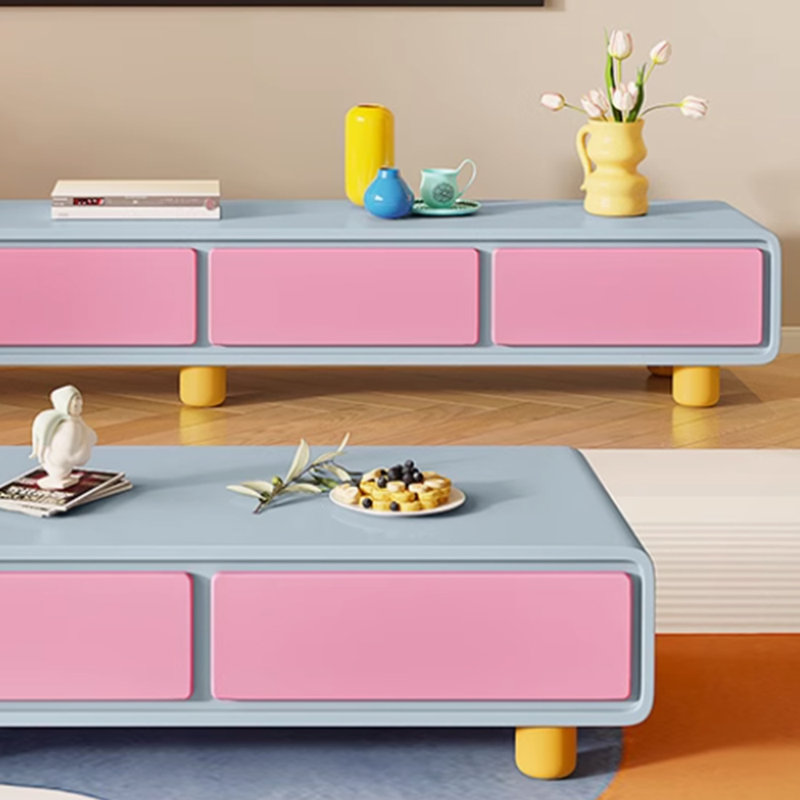 Combinaison simple de table basse et de meuble télé, Bleu, Jaune