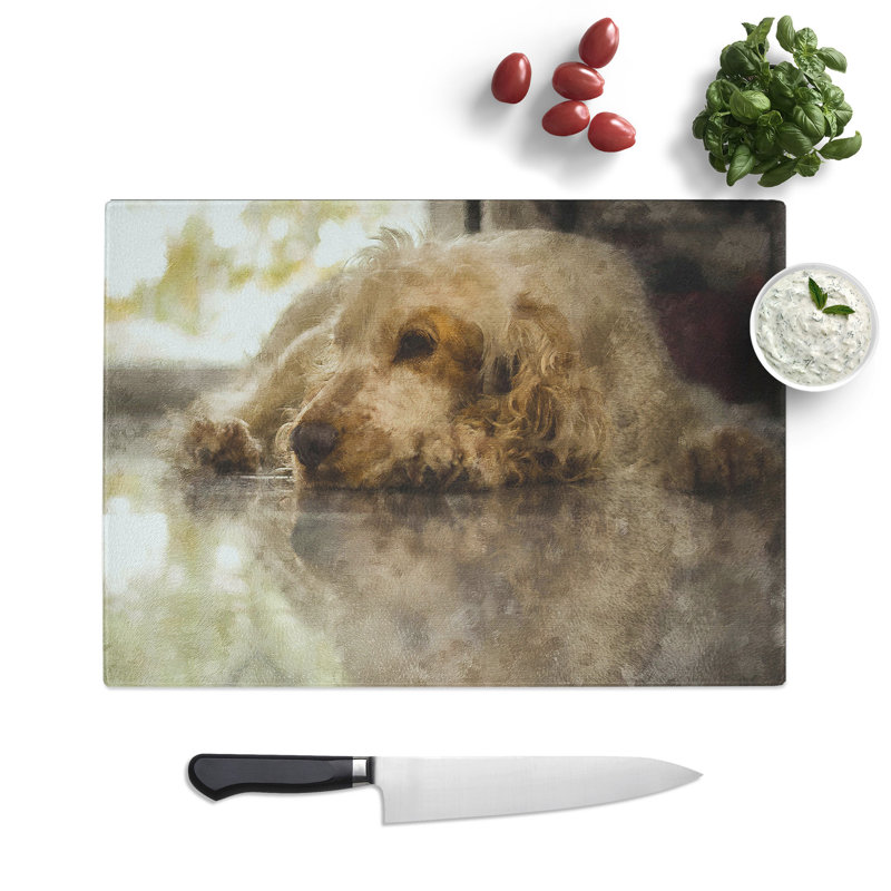 Cocker Spaniel Dog Painting Chopping Board, 0.4cm H x 28.5cm W x 39cm L