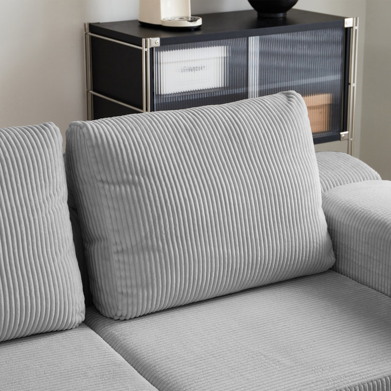 Lit en velours côtelé gris pour salon moderne, lit modulaire spacieux et élégant, idéal pour se prélasser, Gris