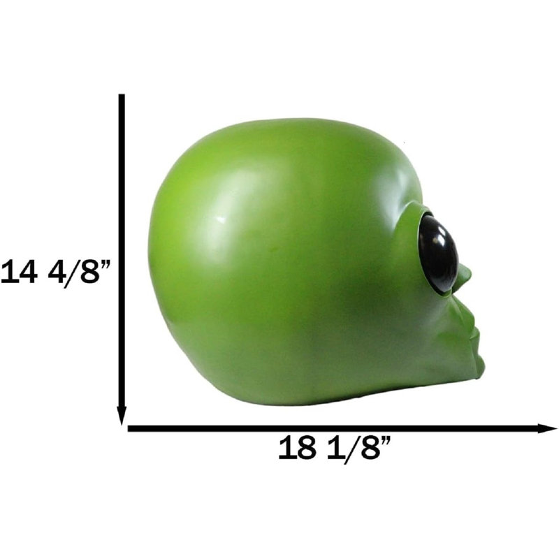 Statue de tête de crâne extraterrestre surdimensionnée et extraterrestre verte